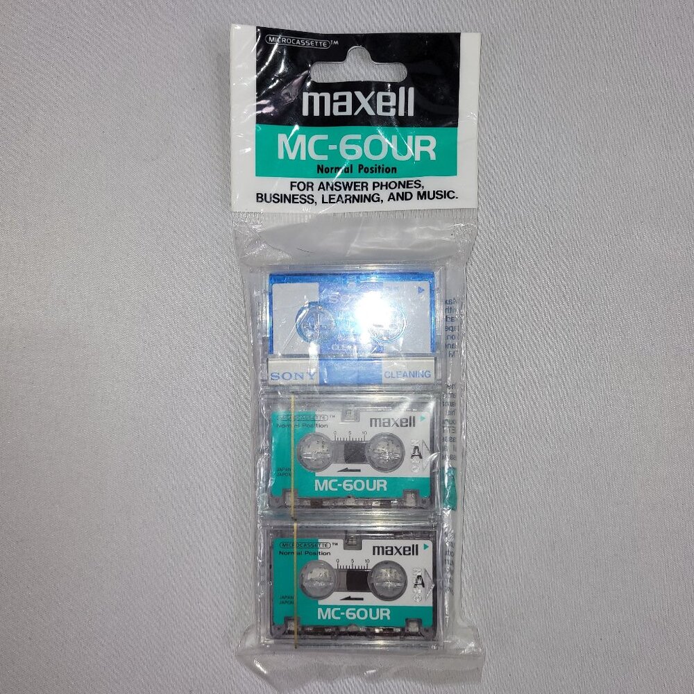 Maxell MC-60UR Blank & Sony Cleaning Micro Cassette Tape Set 3 Tapes